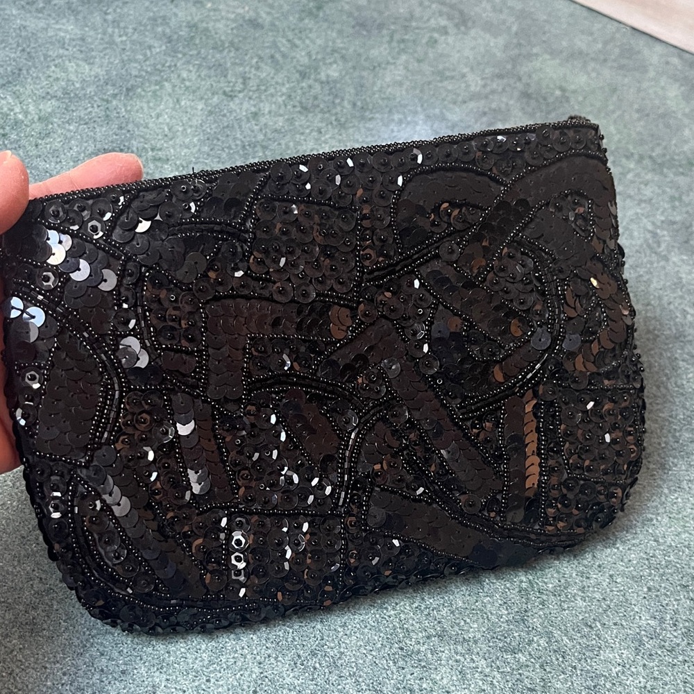 Vintage Black Beaded & Sequin Clutch